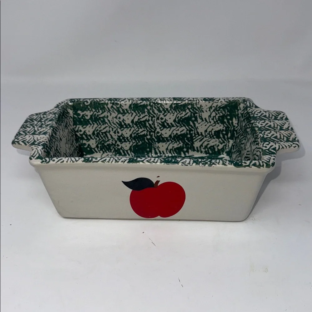 Vintage Stoneware Apple Design Baking Dish Loaf Bread Pan cottagecore